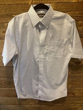 Nordstrom Men's Short-Sleeve Button-Down Shirt in White and Blue Check